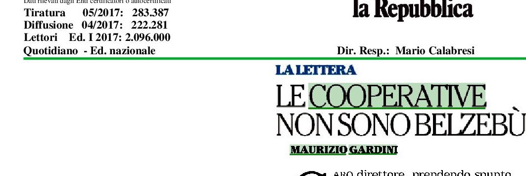 Gardini su La Repubblica, "Le cooperative non sono Belzebù"
